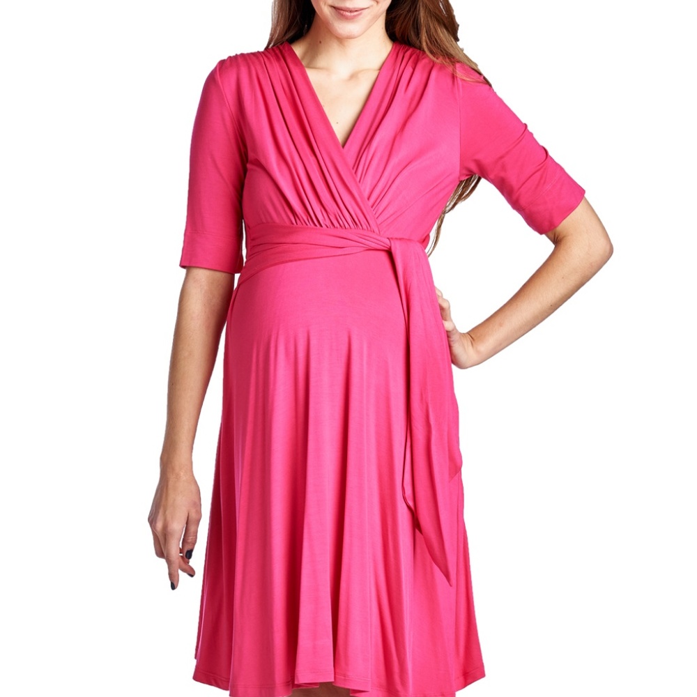 <CMD1036> Coral Front Tie Modal Maternity Mini Dress
